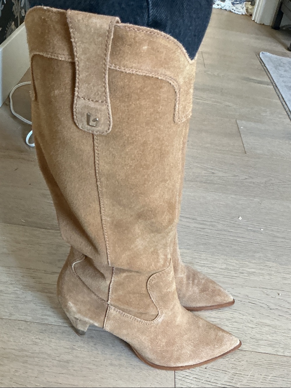 Larroude Brown Suede Pointed-Toe Mid-Heel Boots